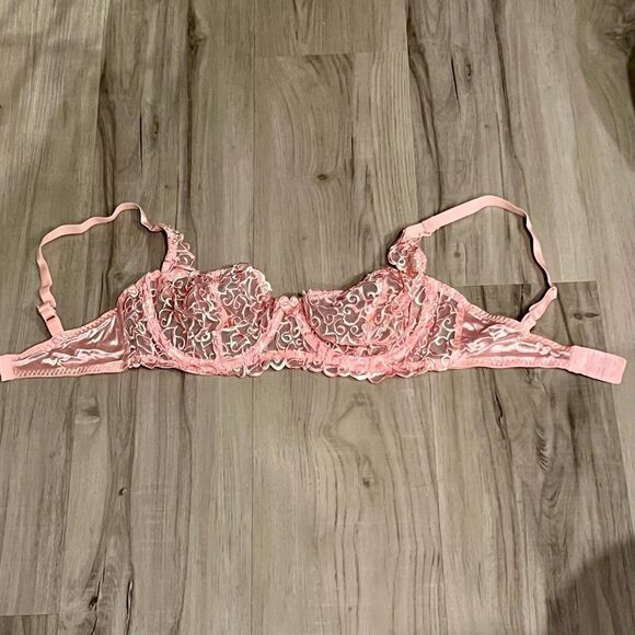 Vintage Victorias Secret embroidered heart bra thong sz36C bra sz Medium thong - Picture 7 of 10